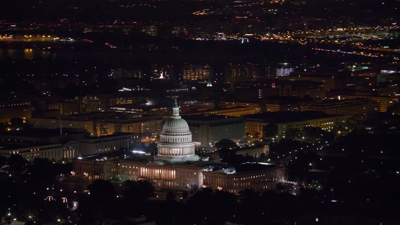 Cinematic slow-motion view of Washington D.C. federal institutions and capital skyline